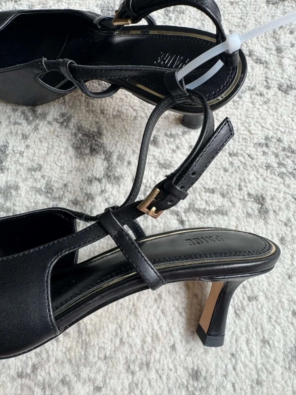 PAIGE Winnie Black Leather Pointed Toe Slingback Pump with Gold Buckle - Picture 10 of 10
